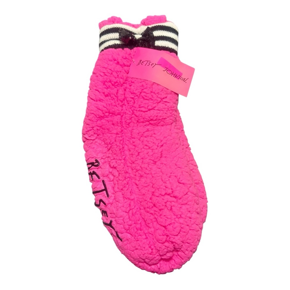 BETSEY JOHNSON Pink Fuzzy Sock with Sequin Bow